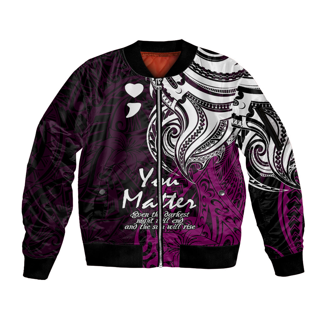 Your Matter Suicide Prevention Sleeve Zip Bomber Jacket Pink Polynesian Tribal LT9 Unisex Pink - Polynesian Pride