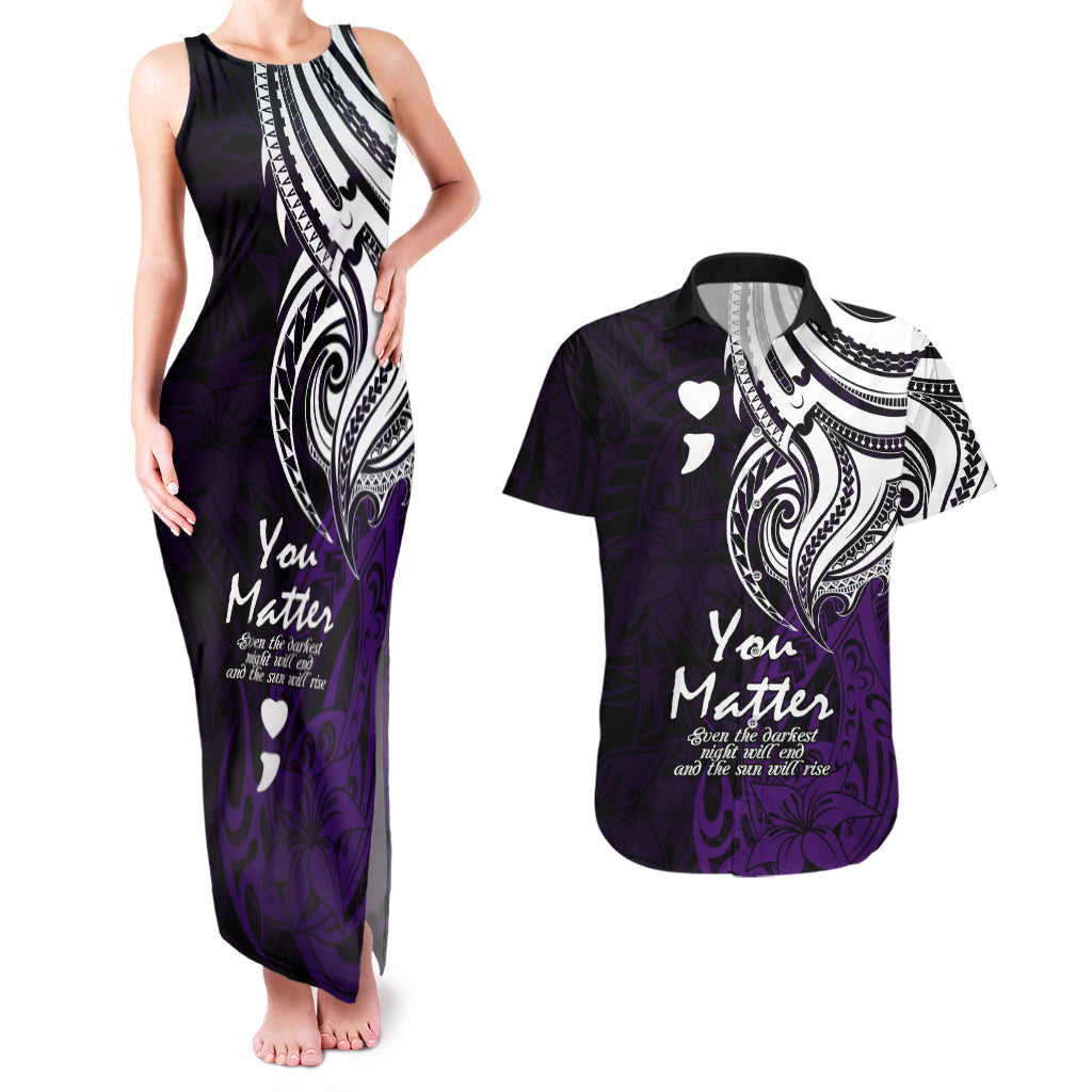 Your Matter Suicide Prevention Couples Matching Tank Maxi Dress and Hawaiian Shirt Purple Polynesian Tribal LT9 Purple - Polynesian Pride