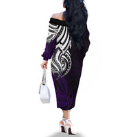 Your Matter Suicide Prevention Off The Shoulder Long Sleeve Dress Purple Polynesian Tribal LT9 - Polynesian Pride