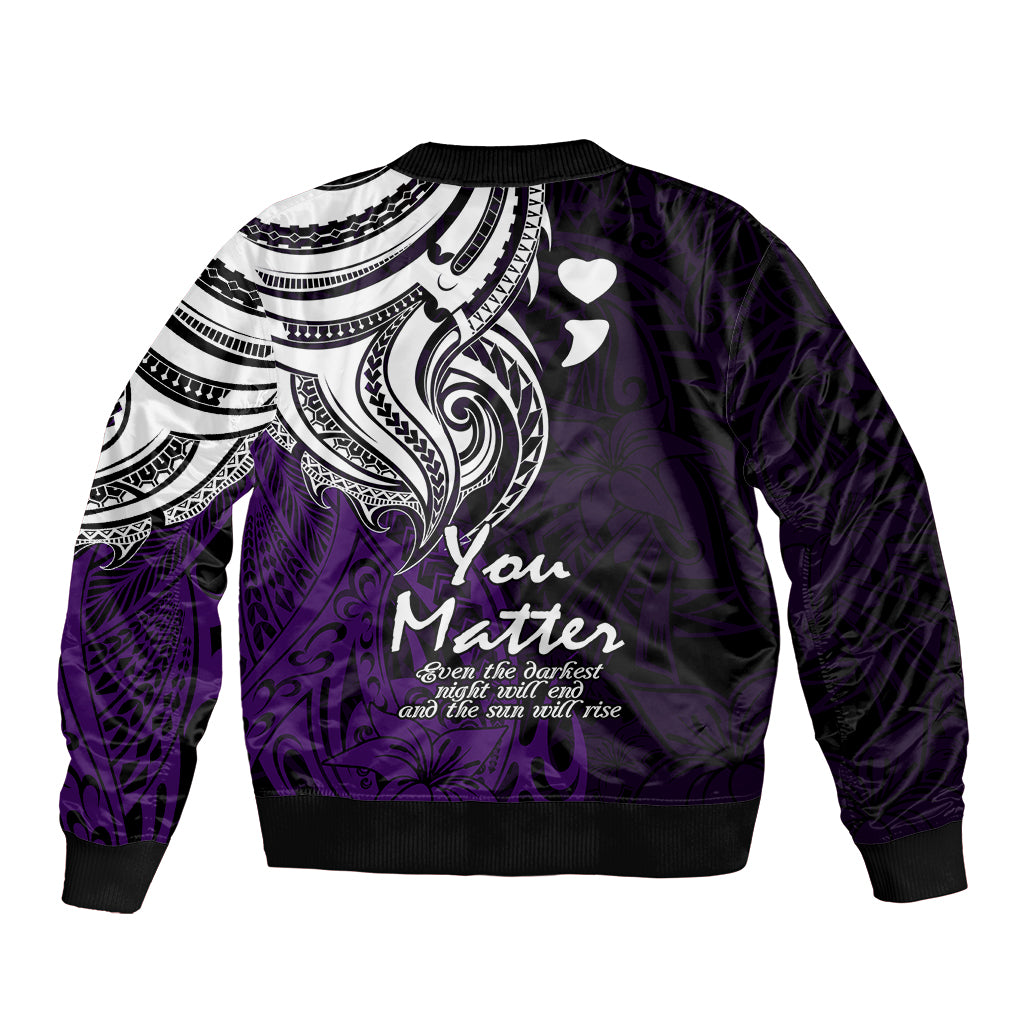 Your Matter Suicide Prevention Sleeve Zip Bomber Jacket Purple Polynesian Tribal LT9 - Polynesian Pride