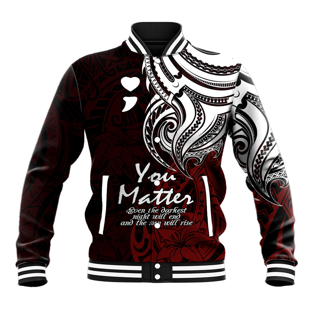 Your Matter Suicide Prevention Baseball Jacket Red Polynesian Tribal LT9 Unisex Red - Polynesian Pride