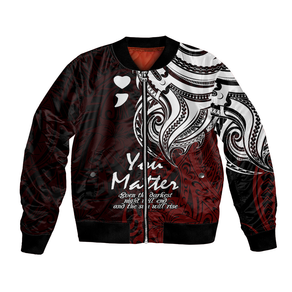 Your Matter Suicide Prevention Bomber Jacket Red Polynesian Tribal LT9 Unisex Red - Polynesian Pride