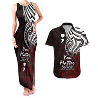 Your Matter Suicide Prevention Couples Matching Tank Maxi Dress and Hawaiian Shirt Red Polynesian Tribal LT9 Red - Polynesian Pride