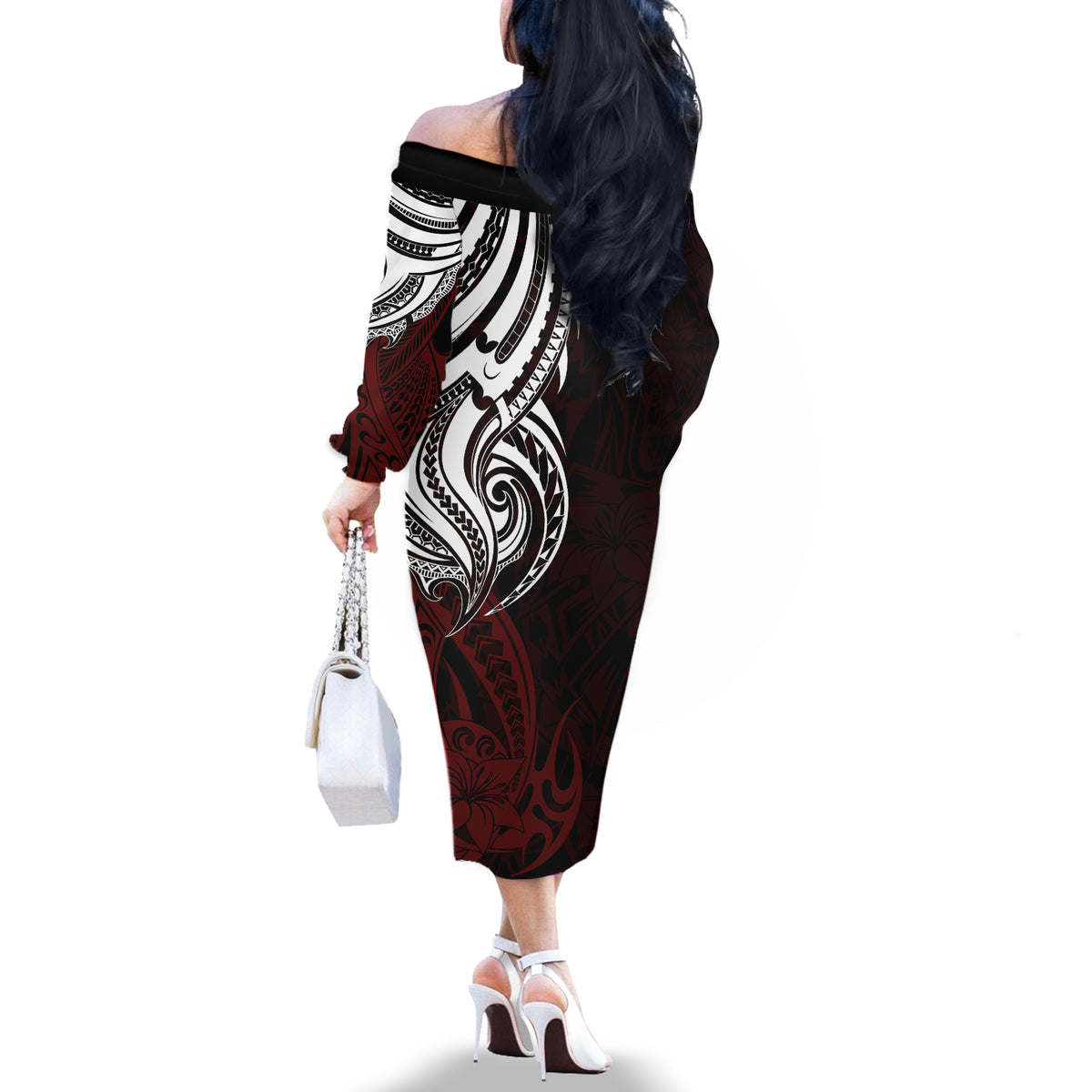 Your Matter Suicide Prevention Off The Shoulder Long Sleeve Dress Red Polynesian Tribal LT9 - Polynesian Pride