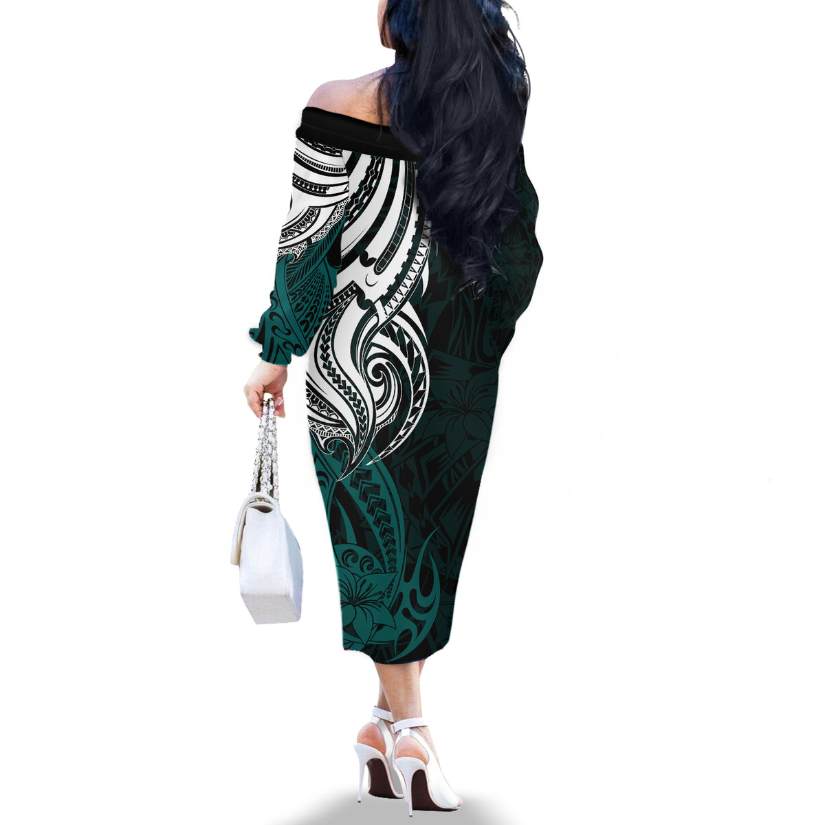 Your Matter Suicide Prevention Off The Shoulder Long Sleeve Dress Turqoise Polynesian Tribal LT9 - Polynesian Pride