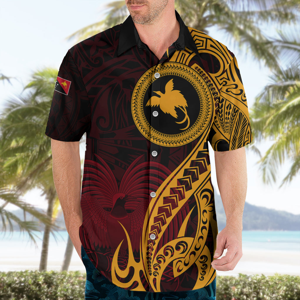 Papua New Guinea Island Hawaiian Shirt Bird of Paradise with Gold Polynesian Tribal LT9 - Polynesian Pride