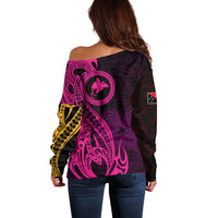 Papua New Guinea Island Off Shoulder Sweater Bird of Paradise with Gold Polynesian Tribal LT9 - Polynesian Pride