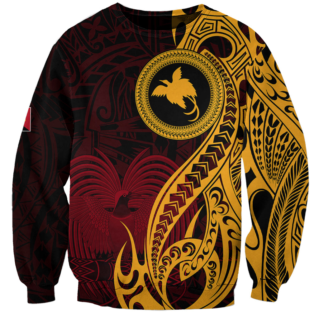 Papua New Guinea Island Sweatshirt Bird of Paradise with Gold Polynesian Tribal LT9 Unisex Gold - Polynesian Pride