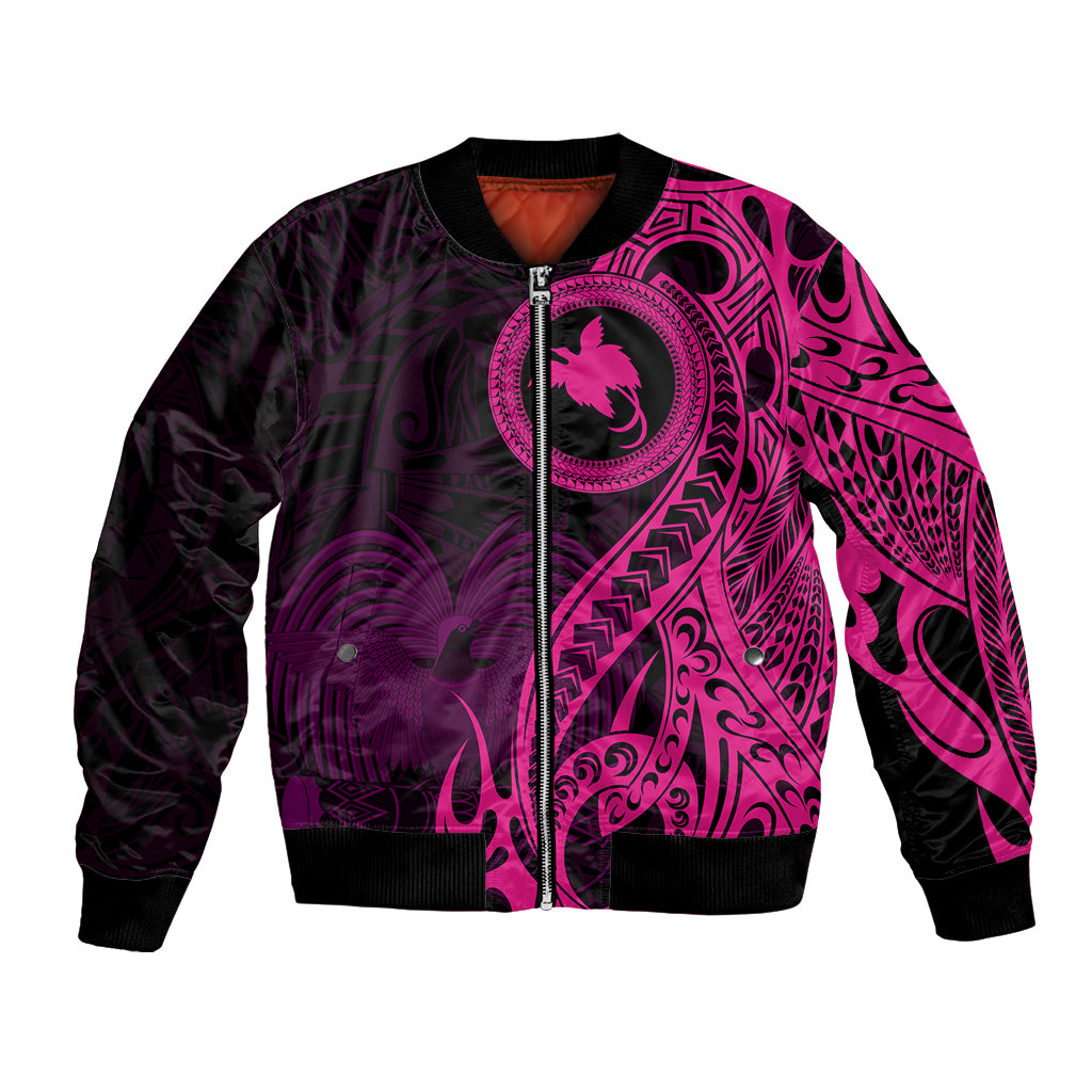 Papua New Guinea Island Bomber Jacket Bird of Paradise with Pink Polynesian Tribal LT9 Unisex Pink - Polynesian Pride