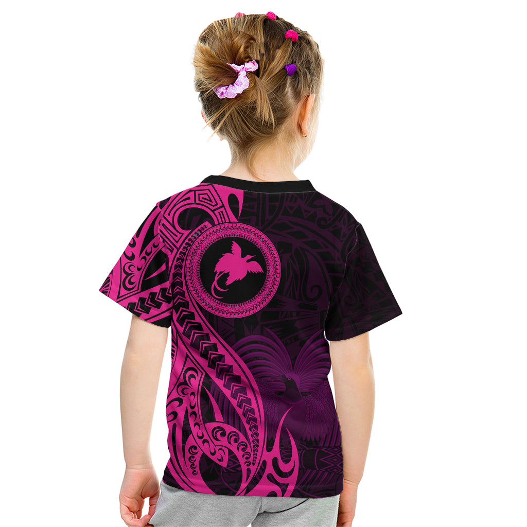 Papua New Guinea Island Kid T Shirt Bird of Paradise with Pink Polynesian Tribal LT9 - Polynesian Pride