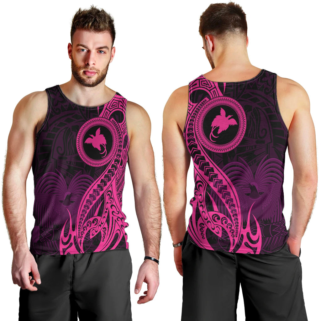 Papua New Guinea Island Men Tank Top Bird of Paradise with Pink Polynesian Tribal LT9 - Polynesian Pride