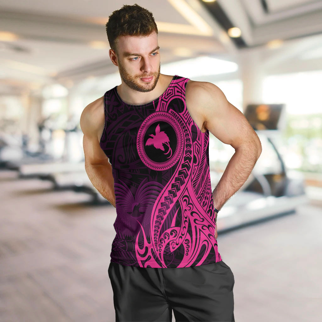 Papua New Guinea Island Men Tank Top Bird of Paradise with Pink Polynesian Tribal LT9 - Polynesian Pride