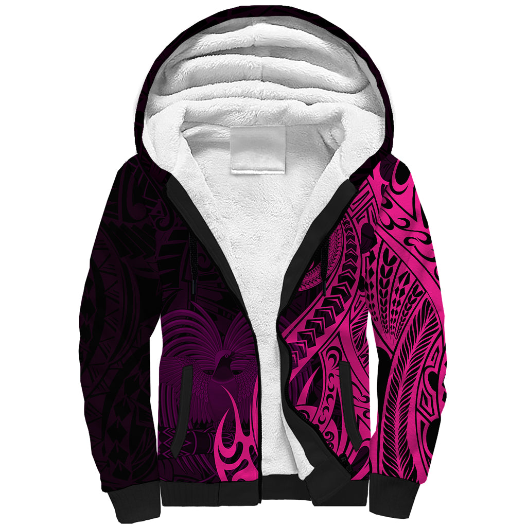Papua New Guinea Island Sherpa Hoodie Bird of Paradise with Pink Polynesian Tribal LT9 Unisex Pink - Polynesian Pride