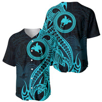Papua New Guinea Island Baseball Jersey Bird of Paradise with Aqua Polynesian Tribal LT9 - Polynesian Pride