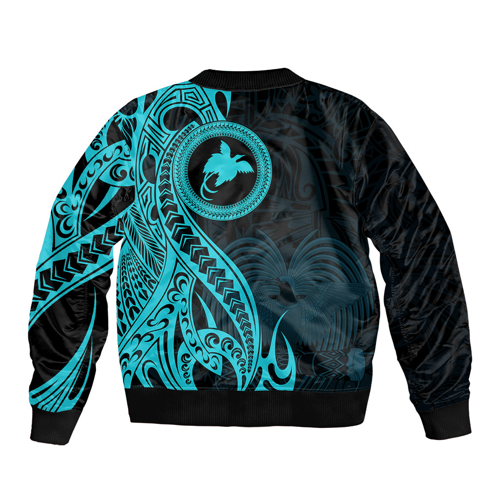Papua New Guinea Island Bomber Jacket Bird of Paradise with Aqua Polynesian Tribal LT9 - Polynesian Pride