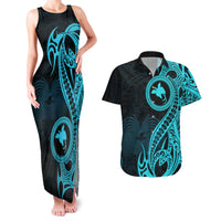 Papua New Guinea Island Couples Matching Tank Maxi Dress and Hawaiian Shirt Bird of Paradise with Aqua Polynesian Tribal LT9 Aqua - Polynesian Pride
