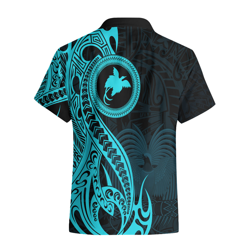 Papua New Guinea Island Hawaiian Shirt Bird of Paradise with Aqua Polynesian Tribal LT9 - Polynesian Pride