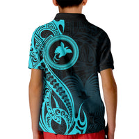 Papua New Guinea Island Kid Polo Shirt Bird of Paradise with Aqua Polynesian Tribal LT9 - Polynesian Pride