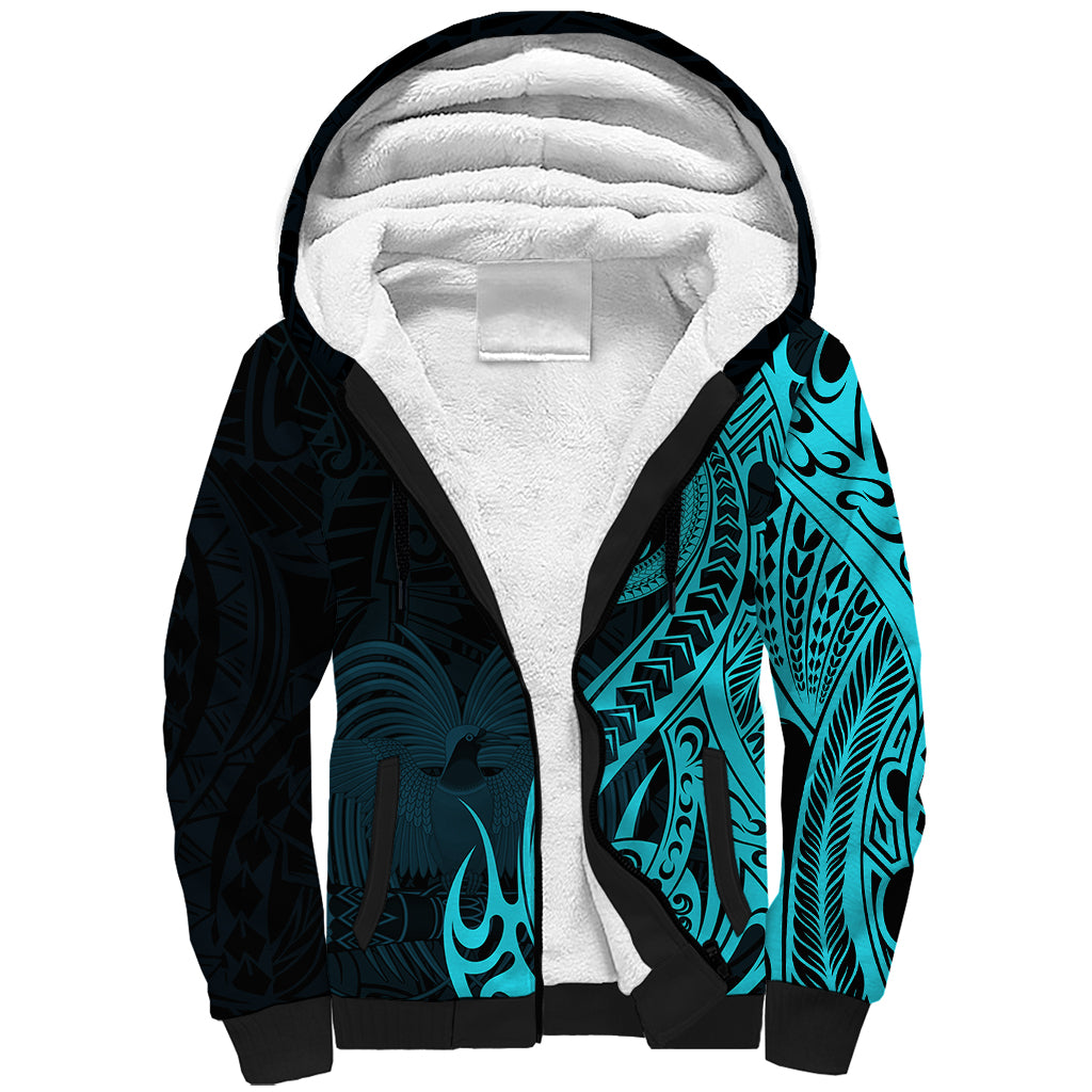 Papua New Guinea Island Sherpa Hoodie Bird of Paradise with Aqua Polynesian Tribal LT9 Unisex Aqua - Polynesian Pride