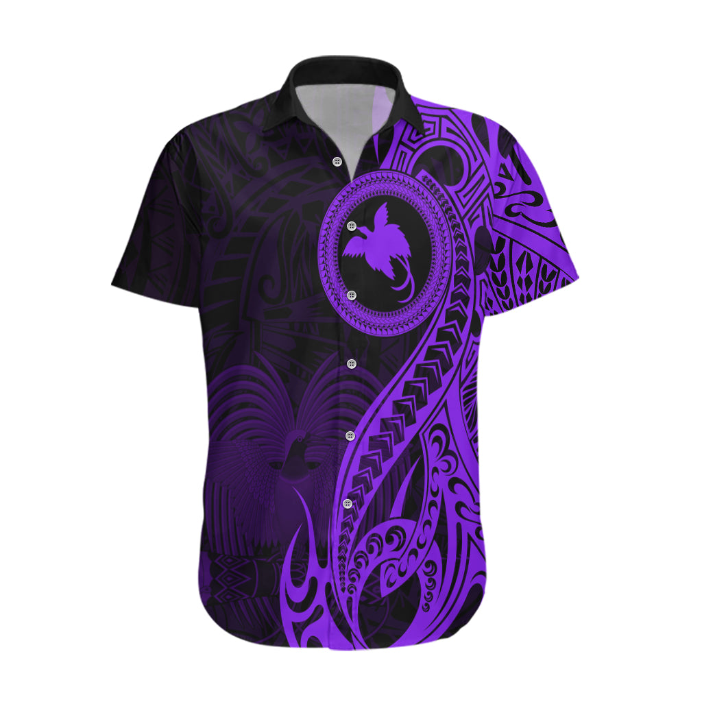 Papua New Guinea Island Hawaiian Shirt Bird of Paradise with Purple Polynesian Tribal LT9 Purple - Polynesian Pride