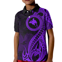 Papua New Guinea Island Kid Polo Shirt Bird of Paradise with Purple Polynesian Tribal LT9 Kid Purple - Polynesian Pride