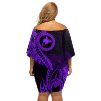 Papua New Guinea Island Off Shoulder Short Dress Bird of Paradise with Purple Polynesian Tribal LT9 - Polynesian Pride