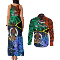 Tafea Day Couples Matching Tank Maxi Dress and Long Sleeve Button Shirts Vanuatu Sand Drawing With Polynesian Pattern LT9 - Polynesian Pride