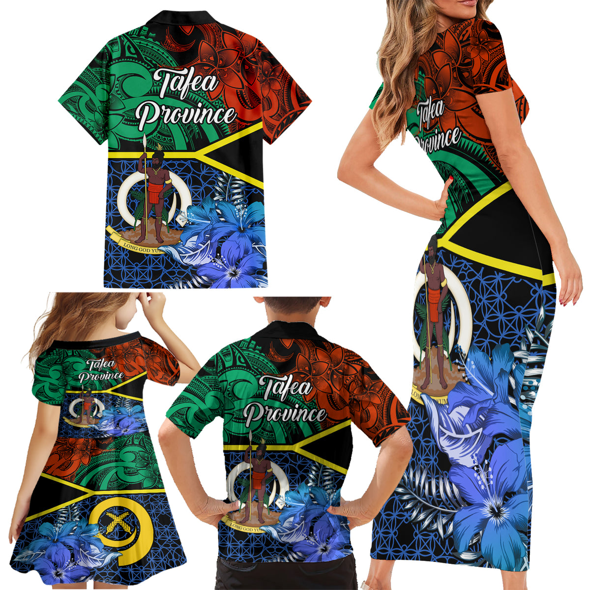 tafea-day-family-matching-short-sleeve-bodycon-dress-and-hawaiian-shirt-vanuatu-sand-drawing-with-polynesian-pattern