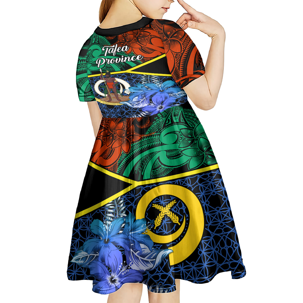 Tafea Day Kid Short Sleeve Dress Vanuatu Sand Drawing With Polynesian Pattern LT9 - Polynesian Pride
