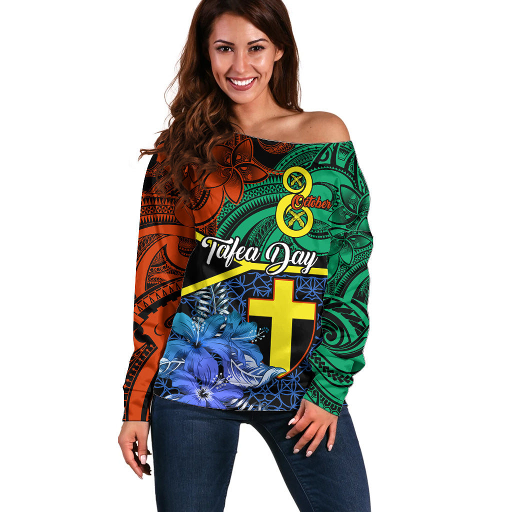 Tafea Day Off Shoulder Sweater Vanuatu Sand Drawing With Polynesian Pattern LT9 Women Blue - Polynesian Pride