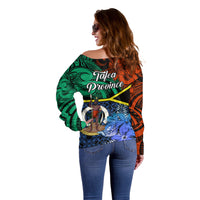 Tafea Day Off Shoulder Sweater Vanuatu Sand Drawing With Polynesian Pattern LT9 - Polynesian Pride