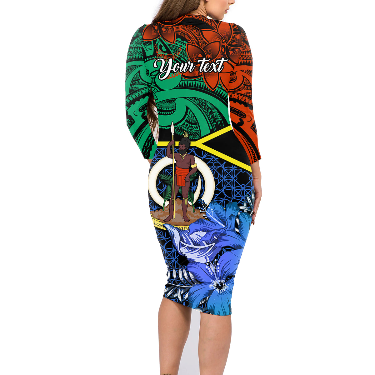 personalised-tafea-day-family-matching-long-sleeve-bodycon-dress-and-hawaiian-shirt-vanuatu-sand-drawing-with-polynesian-pattern