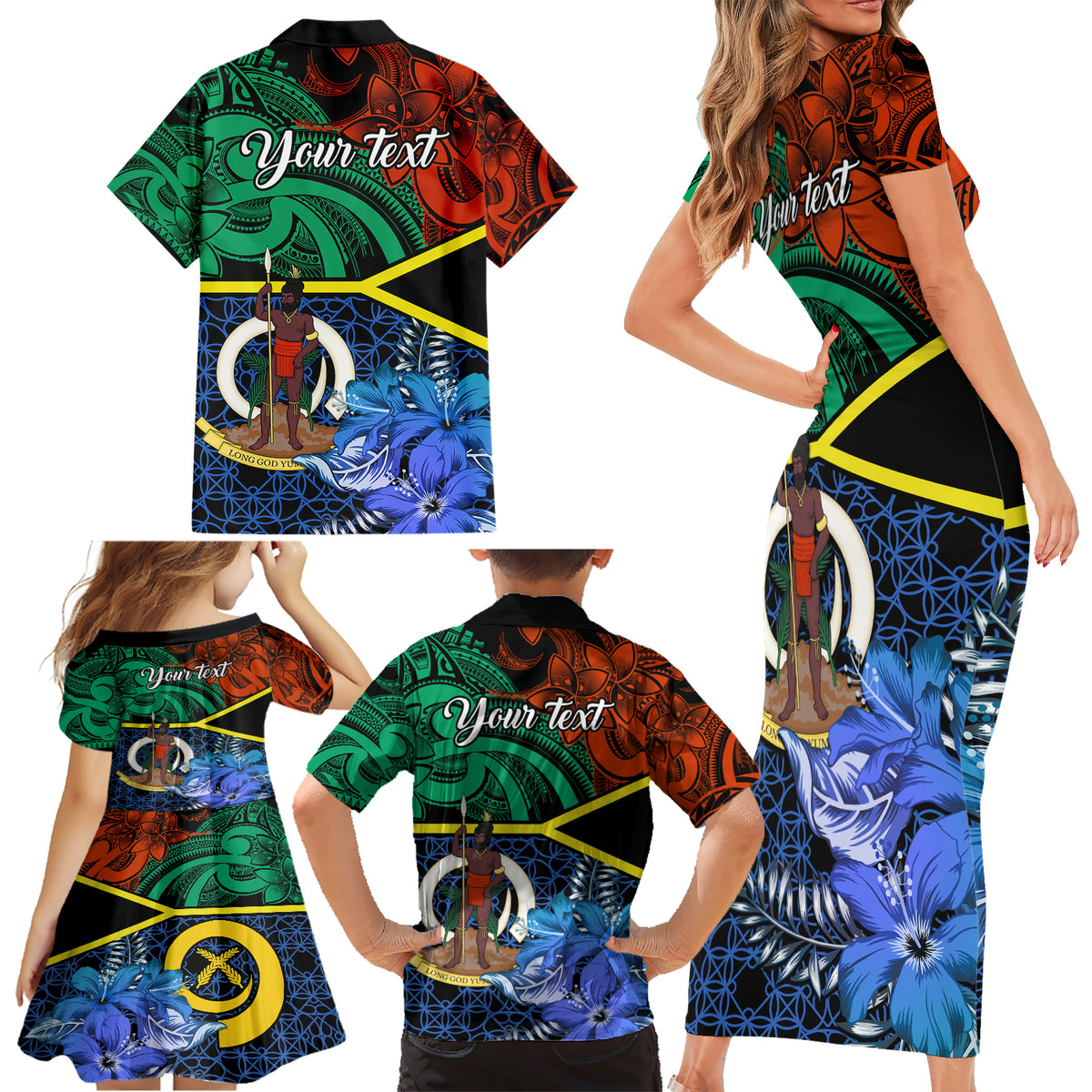personalised-tafea-day-family-matching-short-sleeve-bodycon-dress-and-hawaiian-shirt-vanuatu-sand-drawing-with-polynesian-pattern