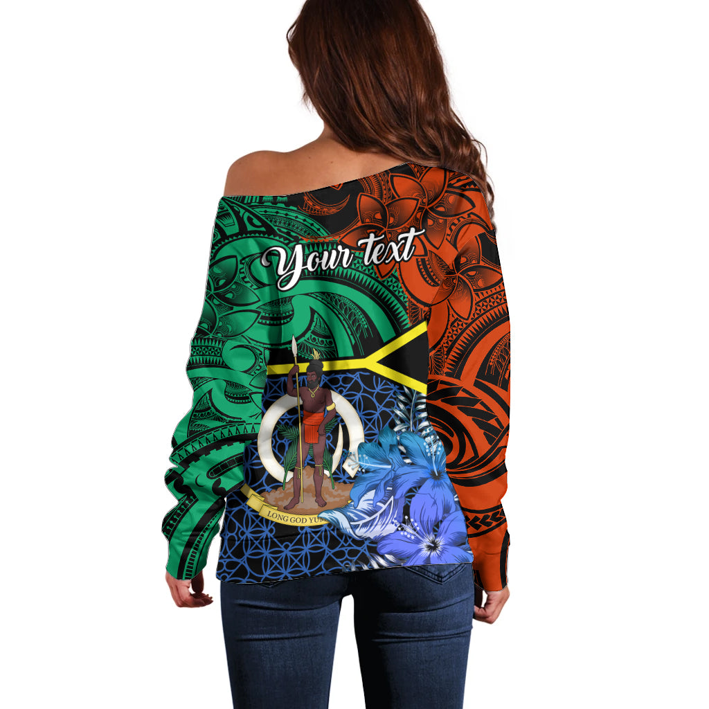 Personalised Tafea Day Off Shoulder Sweater Vanuatu Sand Drawing With Polynesian Pattern LT9 - Polynesian Pride
