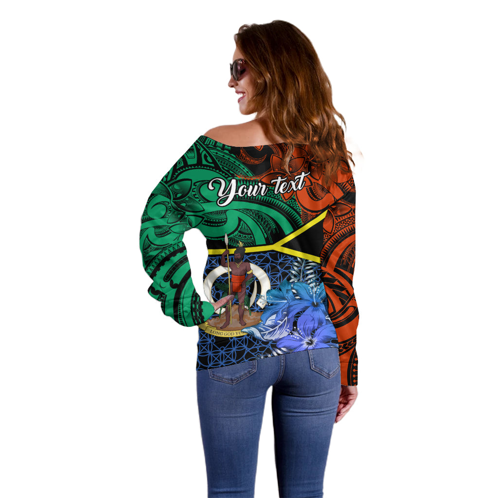 Personalised Tafea Day Off Shoulder Sweater Vanuatu Sand Drawing With Polynesian Pattern LT9 - Polynesian Pride