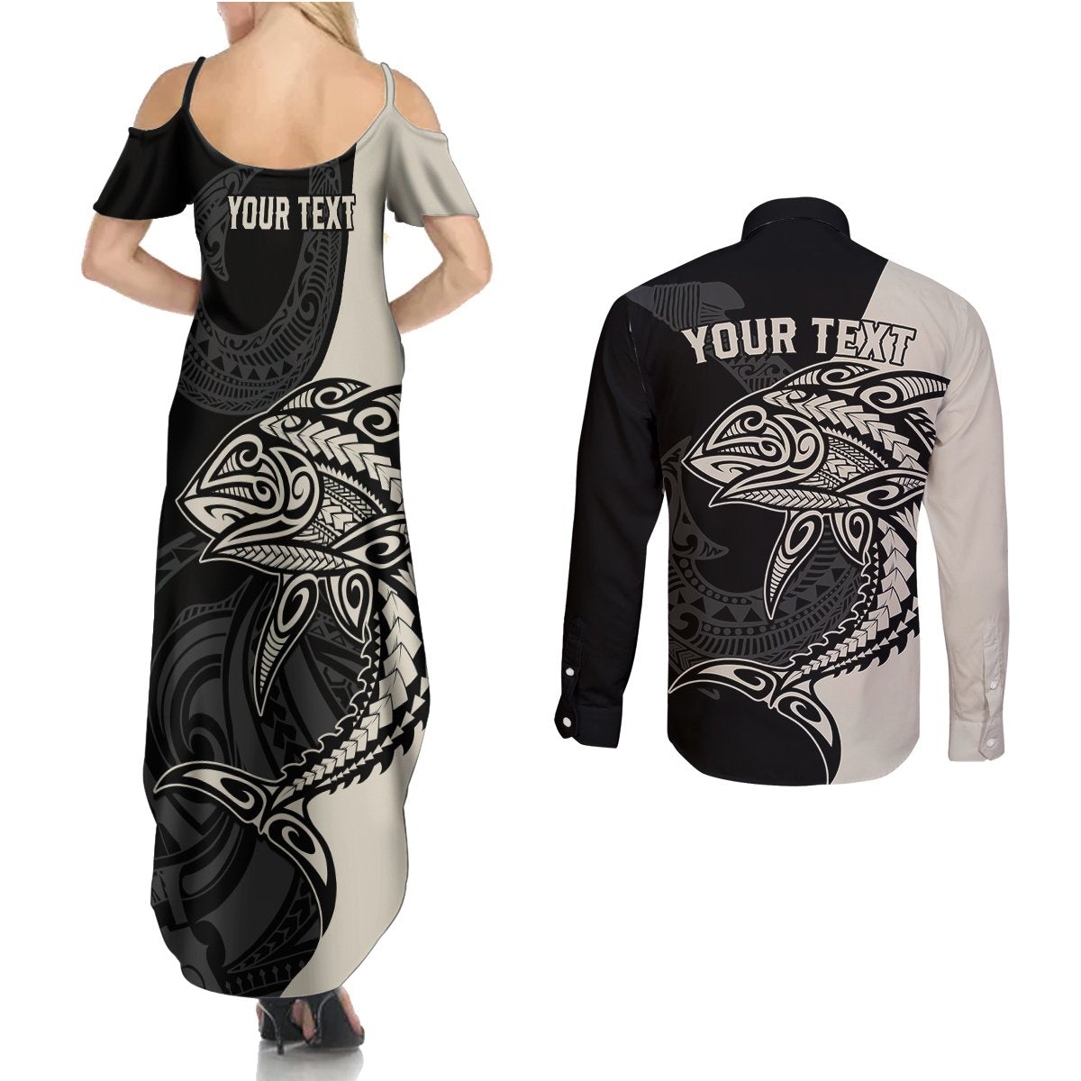 personalised-polynesia-fishing-couples-matching-summer-maxi-dress-and-long-sleeve-button-shirts-with-maori-hei-matau-fish-hook-gold-art