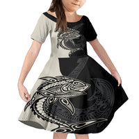 Personalised Polynesia Fishing Kid Short Sleeve Dress With Maori Hei Matau Fish Hook Gold Art LT9 KID Gold - Polynesian Pride