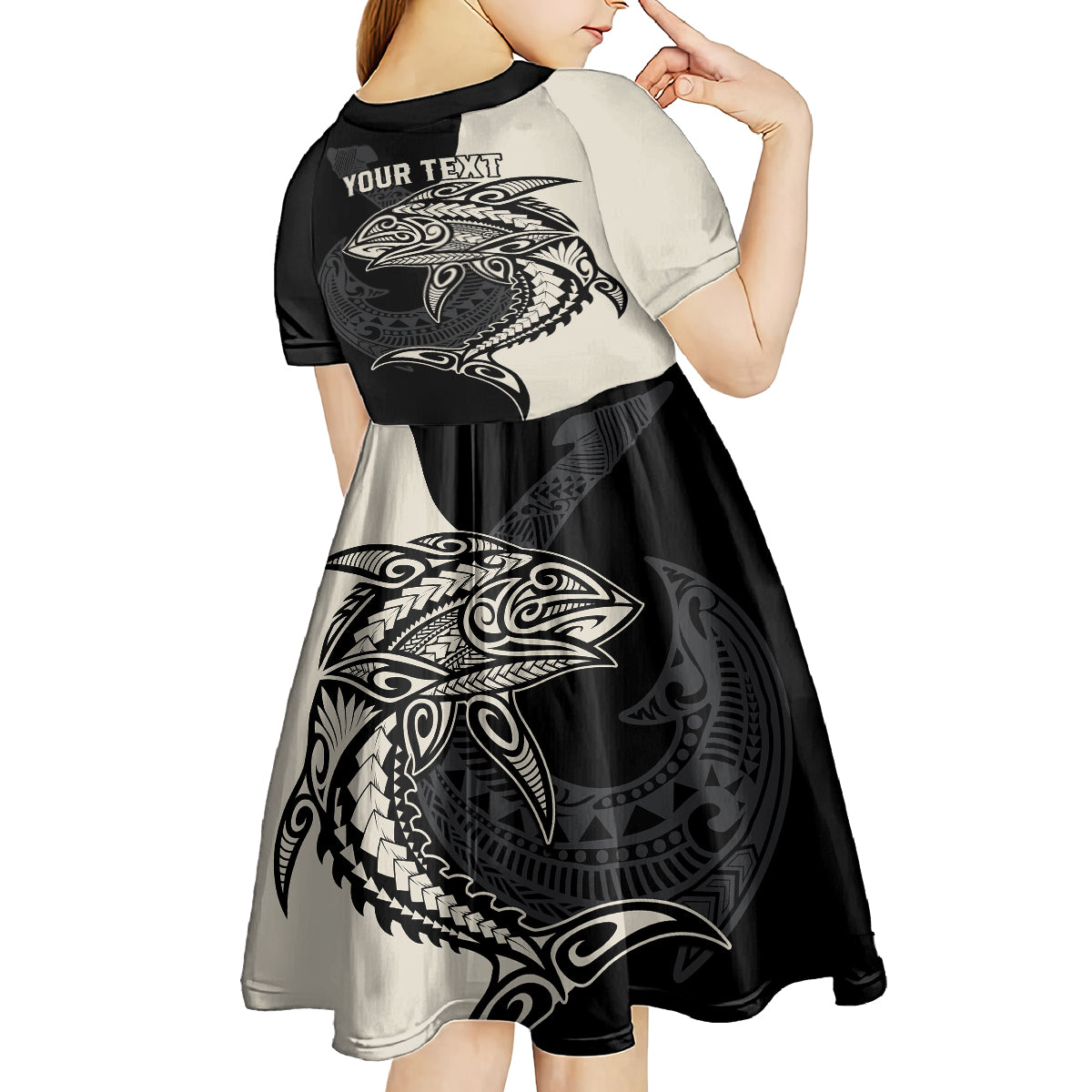 Personalised Polynesia Fishing Kid Short Sleeve Dress With Maori Hei Matau Fish Hook Gold Art LT9 - Polynesian Pride