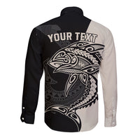Personalised Polynesia Fishing Long Sleeve Button Shirt With Maori Hei Matau Fish Hook Gold Art LT9 - Polynesian Pride