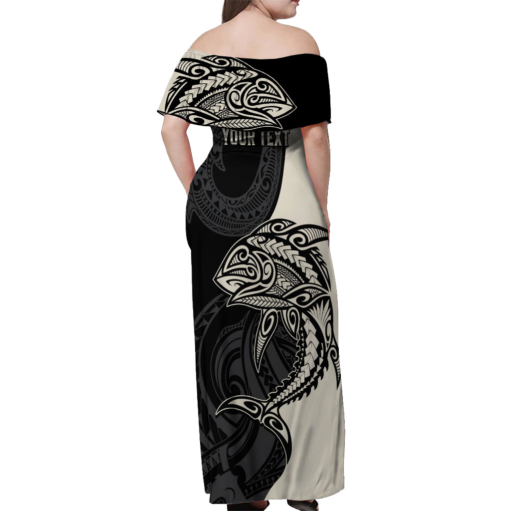 personalised-polynesia-fishing-off-shoulder-maxi-dress-with-maori-hei-matau-fish-hook-gold-art