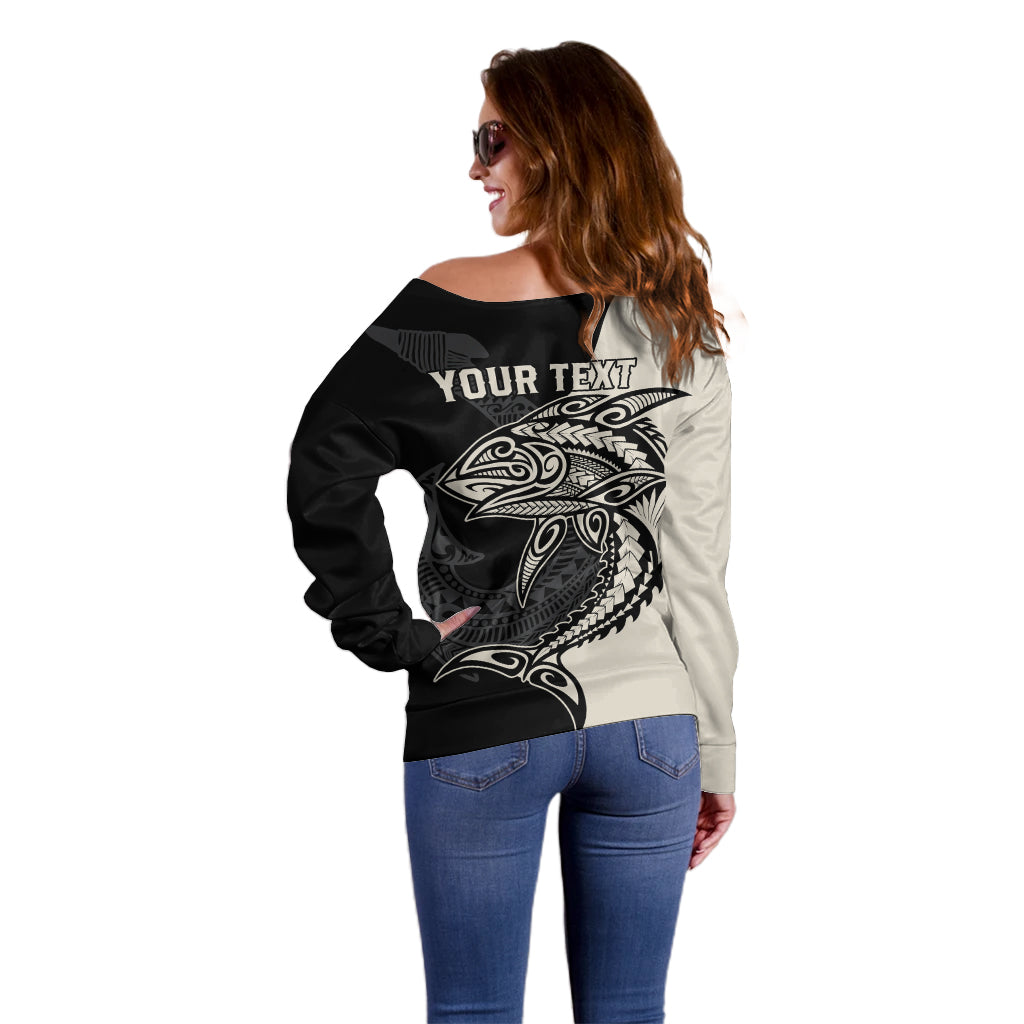 Personalised Polynesia Fishing Off Shoulder Sweater With Maori Hei Matau Fish Hook Gold Art LT9 - Polynesian Pride