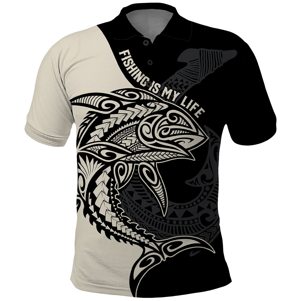 Personalised Polynesia Fishing Polo Shirt With Maori Hei Matau Fish Hook Gold Art LT9 Gold - Polynesian Pride