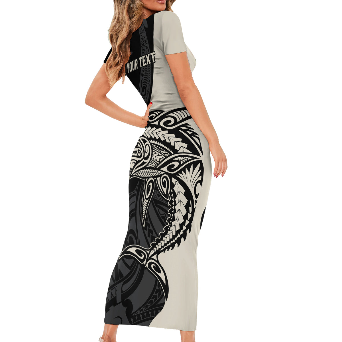personalised-polynesia-fishing-short-sleeve-bodycon-dress-with-maori-hei-matau-fish-hook-gold-art