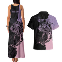 personalised-polynesia-fishing-couples-matching-tank-maxi-dress-and-hawaiian-shirt-with-maori-hei-matau-fish-hook-pastel-art