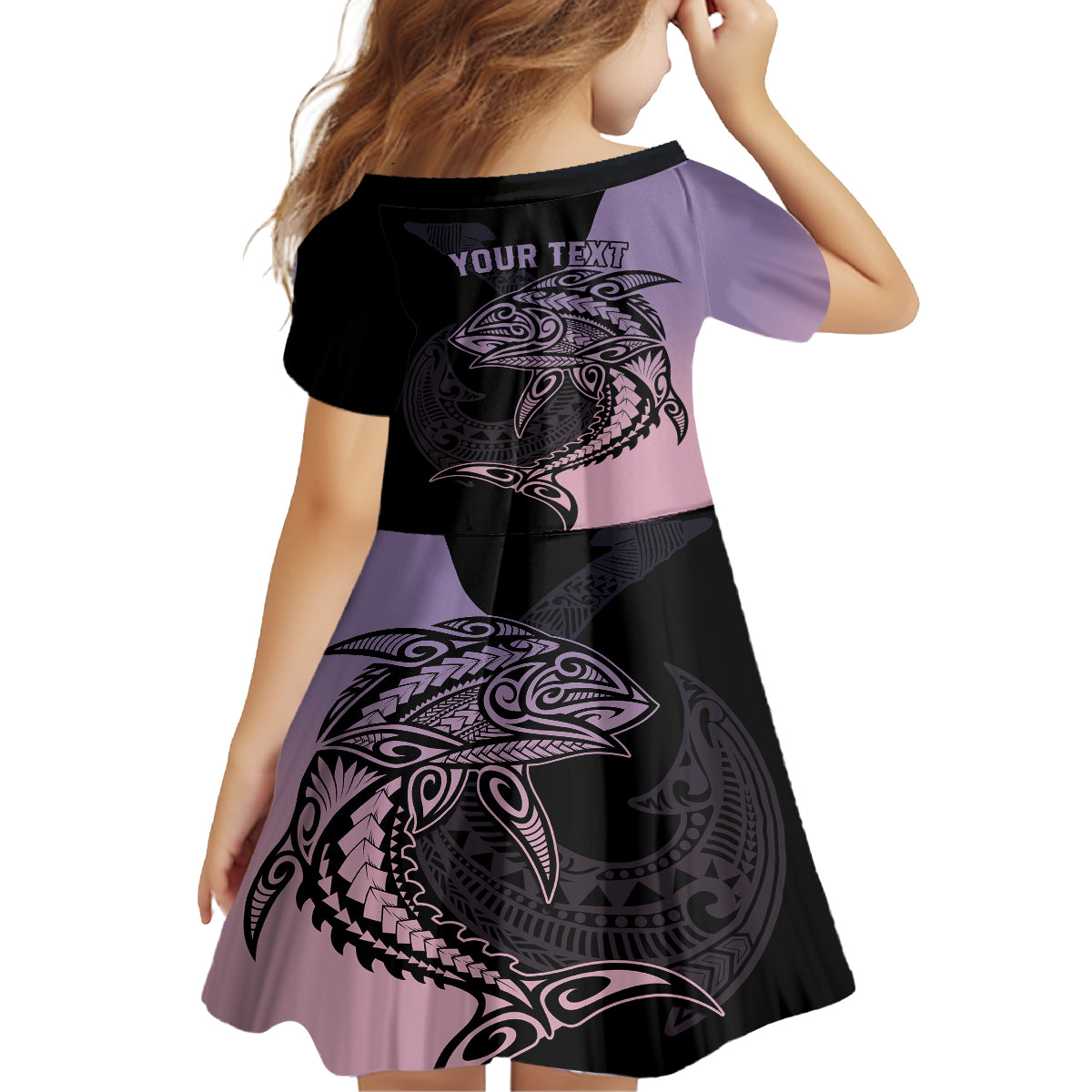 Personalised Polynesia Fishing Kid Short Sleeve Dress With Maori Hei Matau Fish Hook Pastel Art LT9 - Polynesian Pride