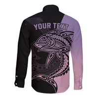 Personalised Polynesia Fishing Long Sleeve Button Shirt With Maori Hei Matau Fish Hook Pastel Art LT9 - Polynesian Pride