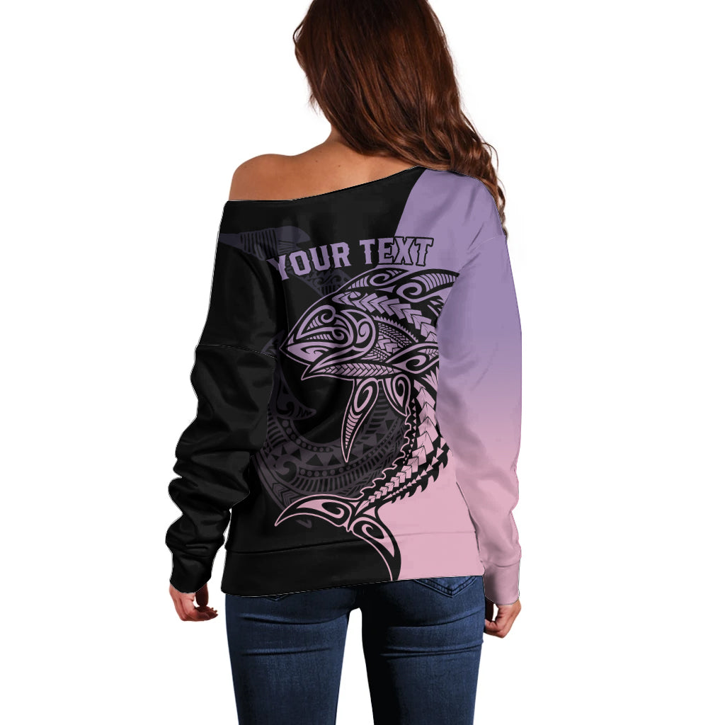 Personalised Polynesia Fishing Off Shoulder Sweater With Maori Hei Matau Fish Hook Pastel Art LT9 - Polynesian Pride