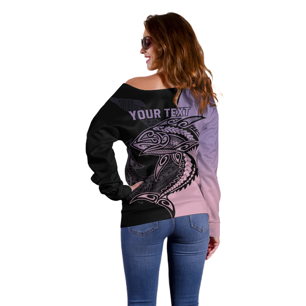 Personalised Polynesia Fishing Off Shoulder Sweater With Maori Hei Matau Fish Hook Pastel Art LT9 - Polynesian Pride