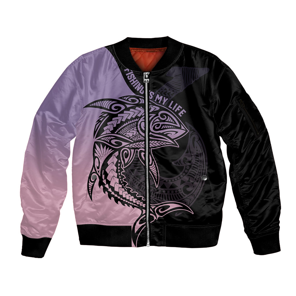 personalised-polynesia-fishing-sleeve-zip-bomber-jacket-with-maori-hei-matau-fish-hook-pastel-art