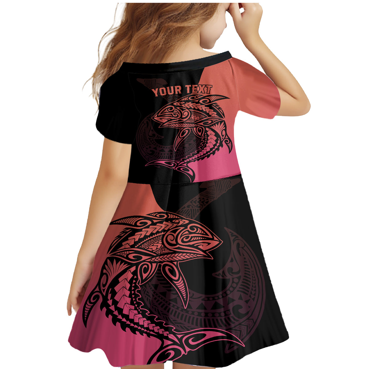 personalised-polynesia-fishing-family-matching-mermaid-dress-and-hawaiian-shirt-with-maori-hei-matau-fish-hook-pink-art